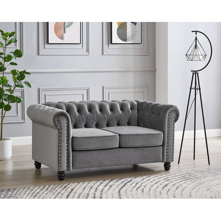 Wayfair grey store velvet sofa